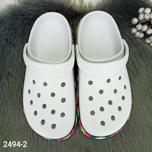 Сабо крокси жіночі білі з яскравим візерунком вишиванка Dago Style 2494_2