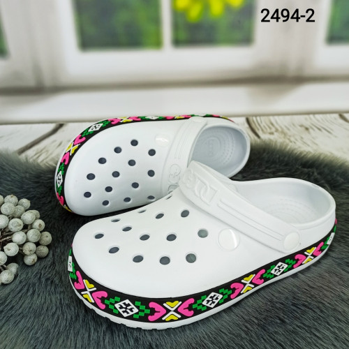 Сабо крокси жіночі білі з яскравим візерунком вишиванка Dago Style 2494_2