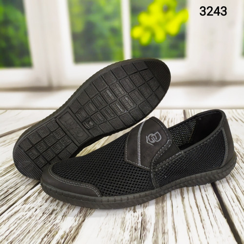 Мокасини тапочки чоловічі сітка чорні Dago Style 3243