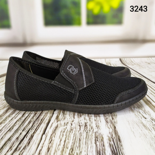 Мокасини тапочки чоловічі сітка чорні Dago Style 3243