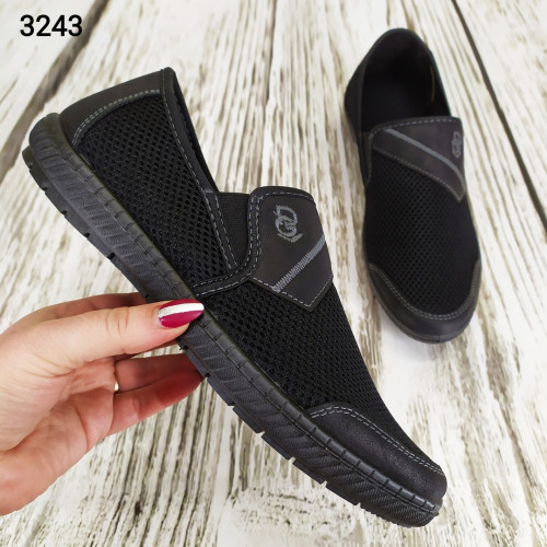 Мокасини тапочки чоловічі сітка чорні Dago Style 3243
