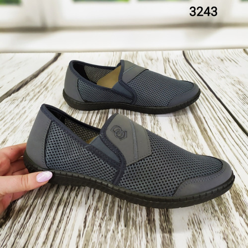 Мокасини тапочки чоловічі сітка сірі Dago Style 3243