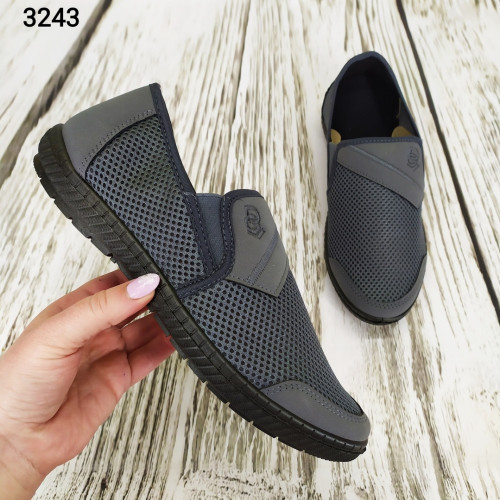 Мокасини тапочки чоловічі сітка сірі Dago Style 3243