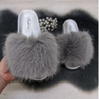 Шлепанцы женские меховые серые Fashion 2764_3