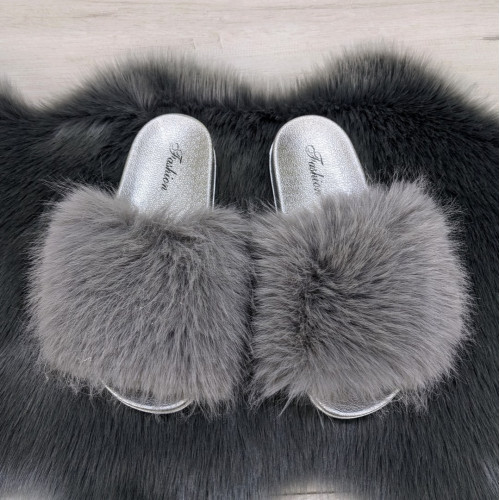 Шлепанцы женские меховые серые Fashion 2764_3