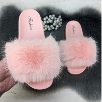 Шлепанцы женские Fashion розовые меховые  4431