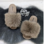 Шлепанцы женские  Fashion коричневые меховые  4431