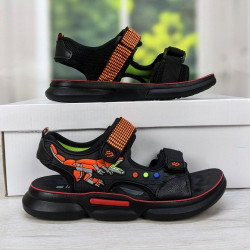 Дитячі босоніжки для хлопчика чорні з помаранчевим на липучках Lilin Shoes 5359