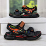 Дитячі босоніжки для хлопчика чорні з помаранчевим на липучках Lilin Shoes 5359
