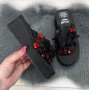 В'єтнамки жіночі м'які на платформі чорні з червоними стразами 4506