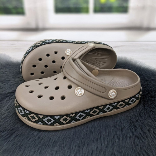 Сабо кроксы женские пена бежевые вышиванка Dago Style 4399_2