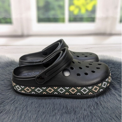 Сабо кроксы женские пена черные вышиванка Dago Style 4399_2
