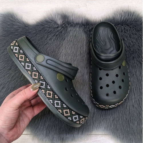 Сабо крокси жіночі піна хакі вишиванка Dago Style 4399_2
