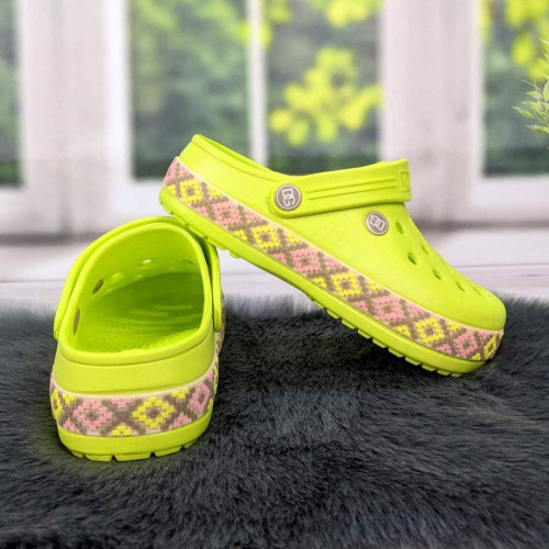 Сабо крокси жіночі лимонні з яскравим візерунком вишиванка Dago Style 2494