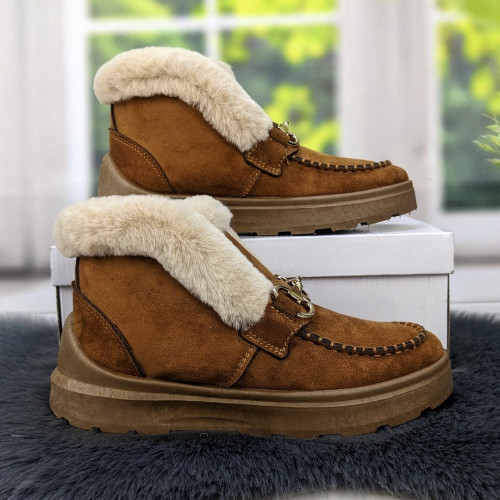 Черевики жіночі зимові замшеві з опушкою Dago Style рудого кольору 4557
