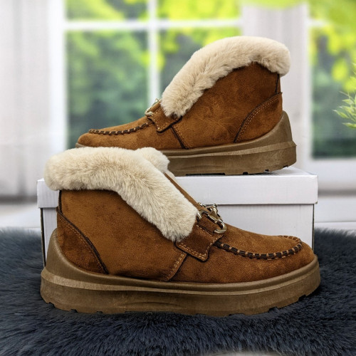 Черевики жіночі зимові замшеві з опушкою Dago Style рудого кольору 4557