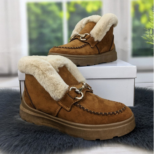 Черевики жіночі зимові замшеві з опушкою Dago Style рудого кольору 4557
