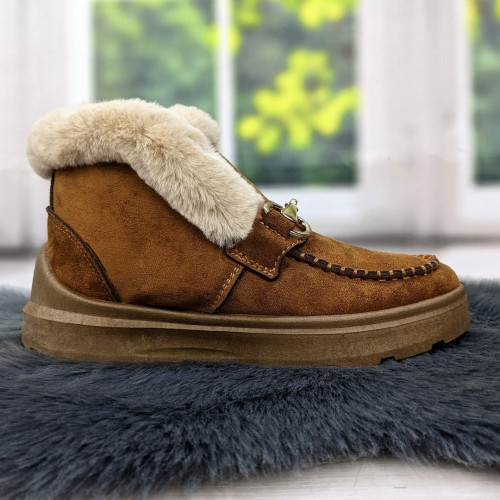 Черевики жіночі зимові замшеві з опушкою Dago Style рудого кольору 4557