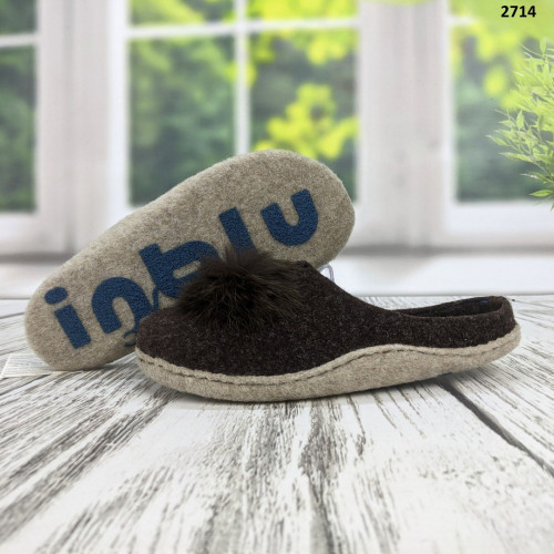 Жіночі кімнатні капці фетрові для ламінату Inblu коричневі з хутірцем 2714