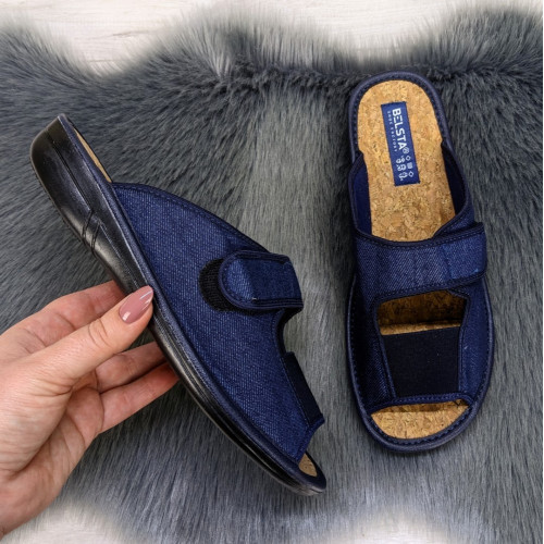 Тапочки женские Белста синие на широкую ногу с пробковой стелькой 4095_2