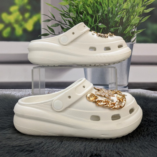 Крокси дитячі для дівчинки Fashion білі з джибітсами та ланцюжками 5653