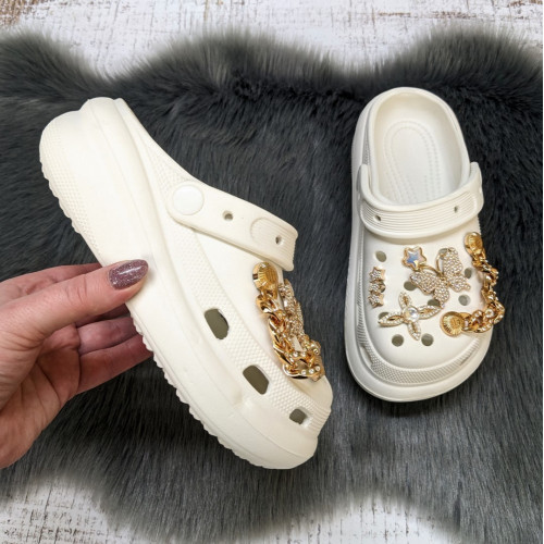 Крокси дитячі для дівчинки Fashion білі з джибітсами та ланцюжками 5653