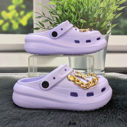 Крокси дитячі для дівчинки Fashion бузкові з джибітсами та ланцюжками 5653