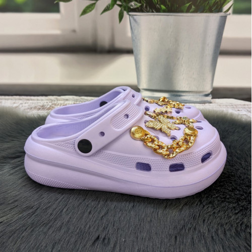 Крокси дитячі для дівчинки Fashion бузкові з джибітсами та ланцюжками 5653