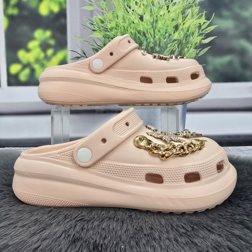 Кроксы женские Fashion пудровые с джибитсами на платформе 4765
