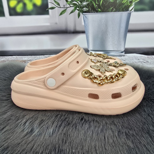Кроксы женские Fashion пудровые с джибитсами на платформе 4765