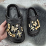 Кроксы женские Fashion черные с джибитсами на платформе 4765