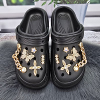 Крокcи жіночі Fashion чорні з джибітсами на платформі 4765