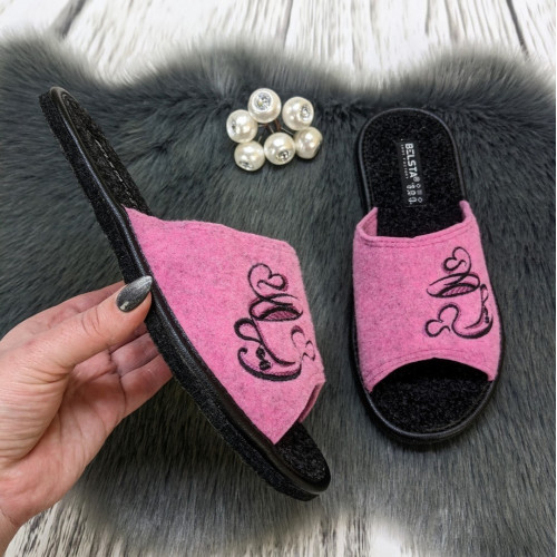 Тапочки жіночі фетрові для ламінату Белста рожеві з вишивкою 4151
