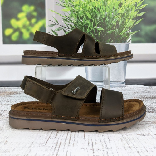 Сандалії чоловічі Inblu коричневі шкіряні на липучці 3892