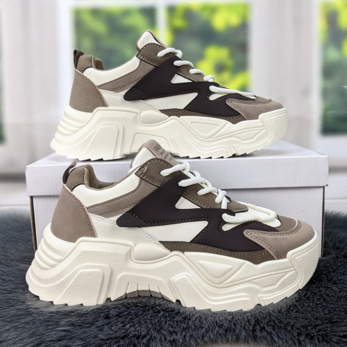 Кросівки жіночі Swin Shoes бежеві з коричневим на об'ємній підошві демісезонні 4454