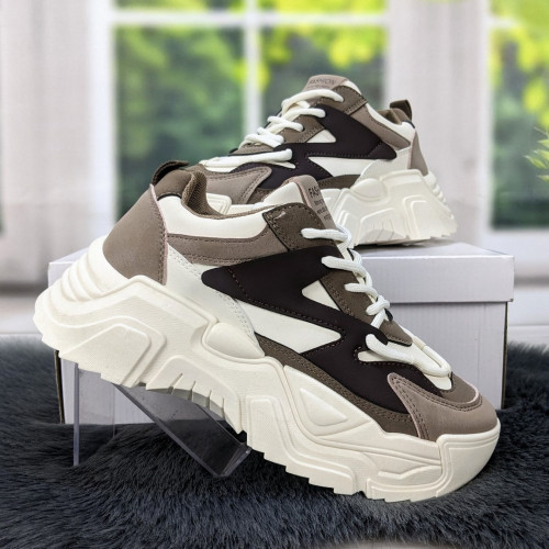 Кросівки жіночі Swin Shoes бежеві з коричневим на об'ємній підошві демісезонні 4454