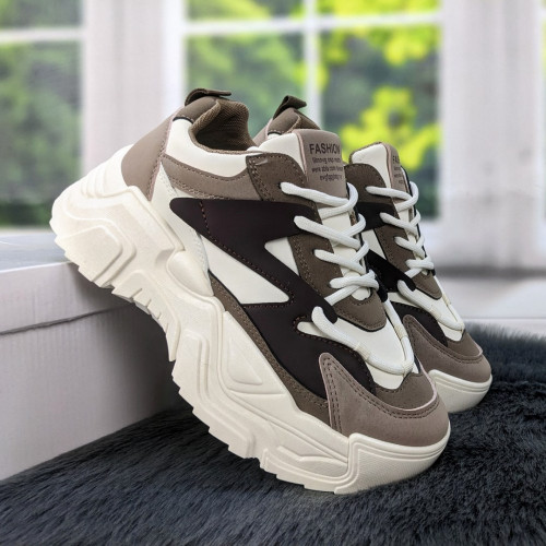Кросівки жіночі Swin Shoes бежеві з коричневим на об'ємній підошві демісезонні 4454