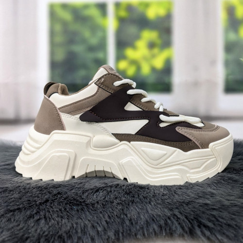 Кросівки жіночі Swin Shoes бежеві з коричневим на об'ємній підошві демісезонні 4454