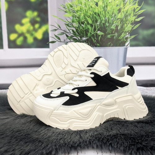 Кросівки жіночі Swin Shoes білі з чорним на об'ємній підошві демісезонні 4454