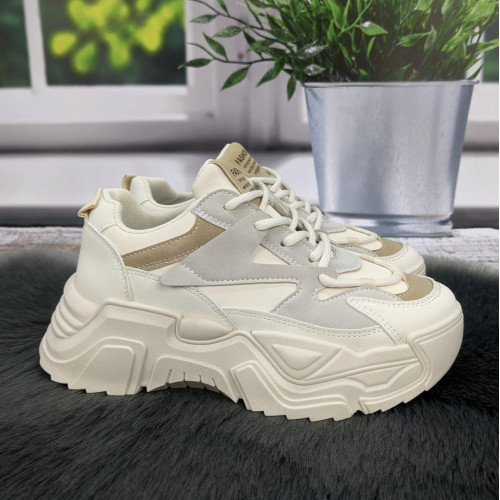 Кросівки жіночі Swin Shoes білі з сірим на об'ємній підошві демісезонні 4454