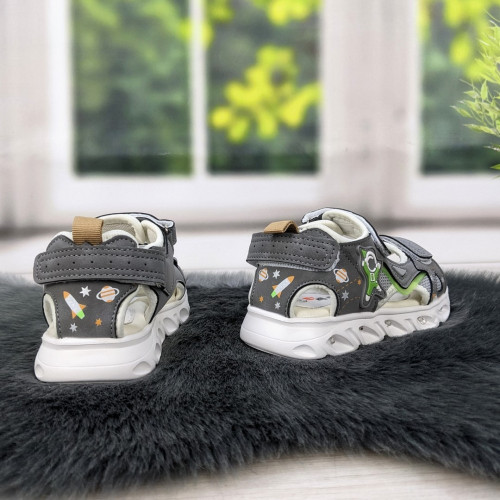 Босоніжки дитячі для хлопчика Jong Golf сірі з LED підсвічуванням 5429