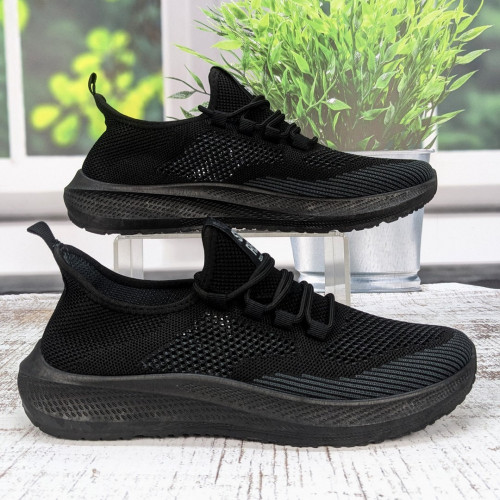 Кросівки чоловічі Крок чорні текстильні на шнурках 3919