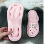 Кроксы женские Fashion розовые с джибитсами на объемной подошве 4849