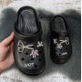 Кроксы женские Fashion черные с джибитсами на объемной подошве 4849
