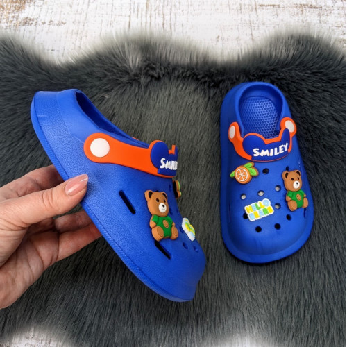 Кроксы детские для мальчика Fashion синие с мишкой 5783