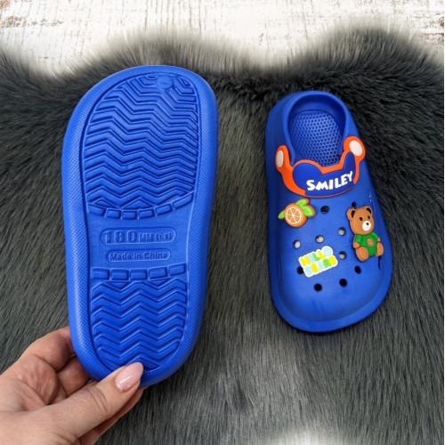 Кроксы детские для мальчика Fashion синие с мишкой 5783