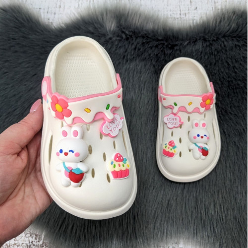 Крокси дитячі для дівчинки Fashion білі із зайчиком 5785