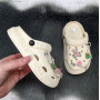 Кроксы детские для девочки Fashion белые с джибитсами и цепочками 5786