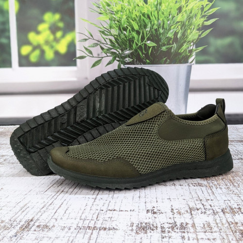 Кросівки мокасини чоловічі Dago Style хакі сітка 3127-3