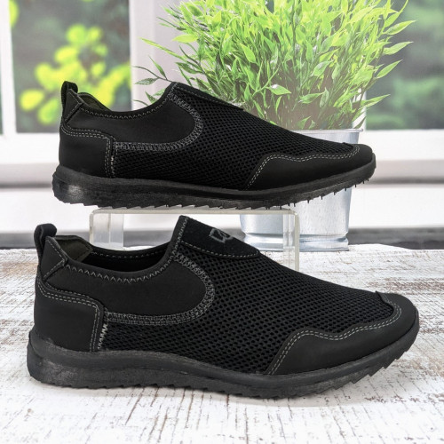 Кроссовки мокасины мужские Dago Style черные сетка 3127-3